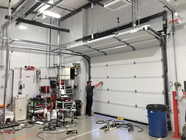 Rock Hill Garage Door Repair certified technician performing commercial door repair at a Rock Hill business facility