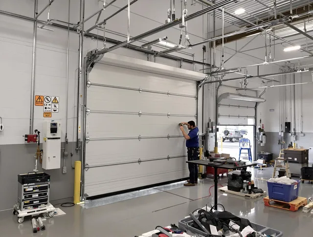 Commercial garage door repair being performed by Rock Hill Garage Door Repair expert in Rock Hill
