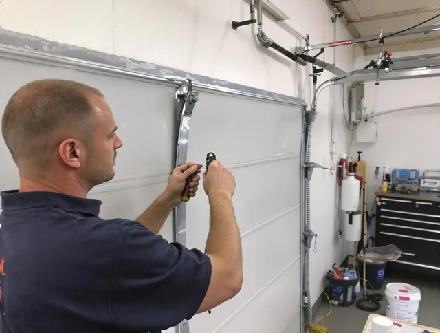 Before and after garage door dent repair by Rock Hill Garage Door Repair in Rock Hill